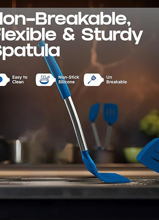 Silicone Spatula Set - Turner Spatulas Silicone Heat Resistant 600°F - Slotted & Solid Spatula for Cooking Fish, Eggs, Pancakes Flipper – Spatulas for kitchen use – Royal Blue