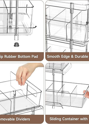 3 Tier Clear Bathroom Organizer with Dividers, Multi-Purpose Pull-Out Pantry Organization and Storage, Under Sink Closet Organizers and Storage, Vanity Skincare Cosmetic Organizer Medicine Bins