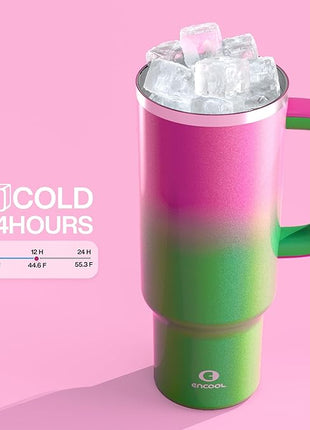 40 oz Tumbler with Handle and Straw: Stainless Steel Insulated Tumbler Keeps Cold for 24 Hours, Leakproof Travel Cup Fits in Cup Holder and BPA-Free, Fuchsia