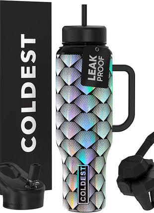 Coldest Tumbler with Handle and Straw, 100% Leak Proof Insulated Tumbler with Lid and Straw (3 Lids), Stainless Steel Tumblers for Women & Men, Cup Holder Friendly Base, 46 oz (Moonlight Dragon)