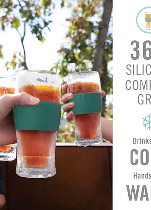 Host Freeze, Frozen Mugs, Freezable Pint Set, Beer Keep Your Drinks Cold, Double Walled Insulated Glasses, Tumbler for Iced Coffee, 16oz, Set of 2, Green