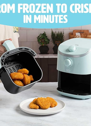 Tasty Personal Air Fryer, Healthier Meals in Minutes, Adjustable Temp Control up to 400°F, Easy-to-Use Design, Nonstick Basket and Tray Made without PFAS, PFOA, PFOS & PTFE, 900 Watts, 2-Quart, Aqua