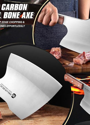 Dream Reach Meat Cleaver Knife Heavy Duty Bone Chopper Stainless Steel Butcher Axe Hand Forged Butcher Knife Meat Bone Cleaver for Kitchen Outdoor BBQ, Christmas Gifts for Men Women