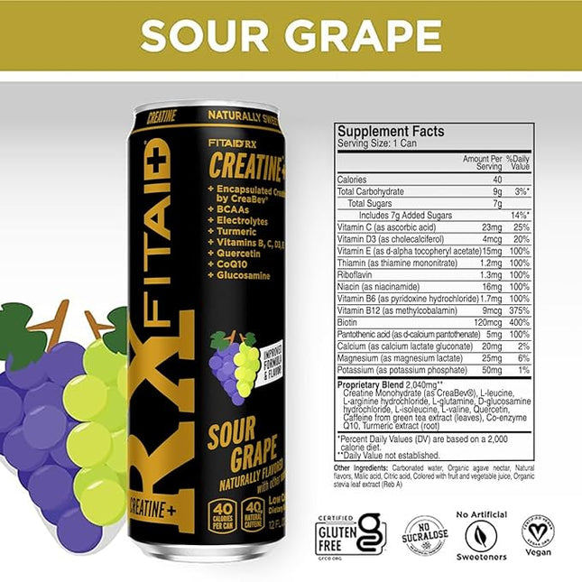 LIFEAID FITAID RX Recovery Blend Plus Creatine, BCAAs, Glucosamine, Turmeric, B-Complex, Electrolytes, 100% Clean, Paleo, Vegan and Gluten-Free, 12 Fl Oz. cans (Pack of 24)