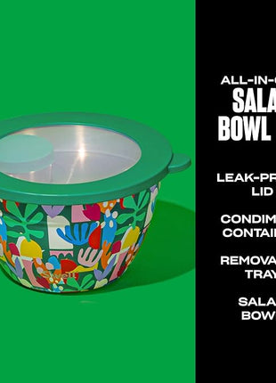 S’well Stainless Steel 64oz Salad Bowl Kit, Paper Cutouts Design, Includes 2oz Mini Canister and Removable Tray, Leakproof, Easy to Clean, Dishwasher Safe