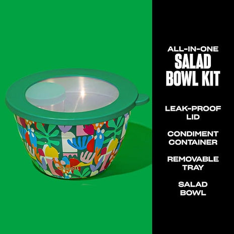 S’well Stainless Steel 64oz Salad Bowl Kit, Paper Cutouts Design, Includes 2oz Mini Canister and Removable Tray, Leakproof, Easy to Clean, Dishwasher Safe