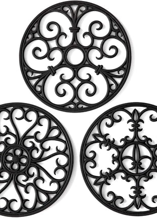 Silicone Trivet Mat - Hot Pot Holder Hot Pads for Table & Countertop - Teapot Trivet Kitchen Trivets - Non-Slip & Heat Resistant Modern Kitchen Hot Pads for Pots & Hot Dish Black Trivet Set of 3