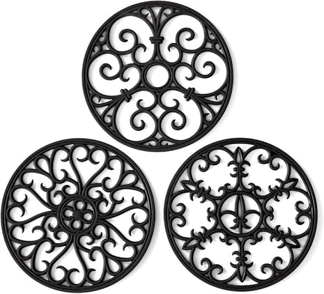 Silicone Trivet Mat - Hot Pot Holder Hot Pads for Table & Countertop - Teapot Trivet Kitchen Trivets - Non-Slip & Heat Resistant Modern Kitchen Hot Pads for Pots & Hot Dish Black Trivet Set of 3