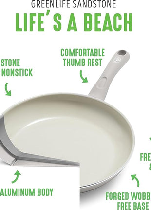 GreenLife Sandstone Healthy Ceramic Nonstick 5 Quart Saute Pan, PFAS-Free, Dishwasher Safe, Black