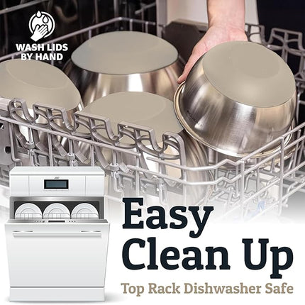 Priority Chef Stainless Steel Mixing Bowls with Lids Set, 3 Grater Attachments, Airtight Lids, Non-Slip Silicone Base Mixing Bowl Set, Large Prep Metal Mixing Bowls for Kitchen, Khaki