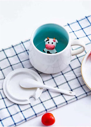 Surprise 3D Coffee Mug Animal Inside 12 oz with Baby Cow,Cute Cartoon Handmade Ceramics Cup,Christmas Birthday Surprise for Friends Family or Kids (Baby Cow)