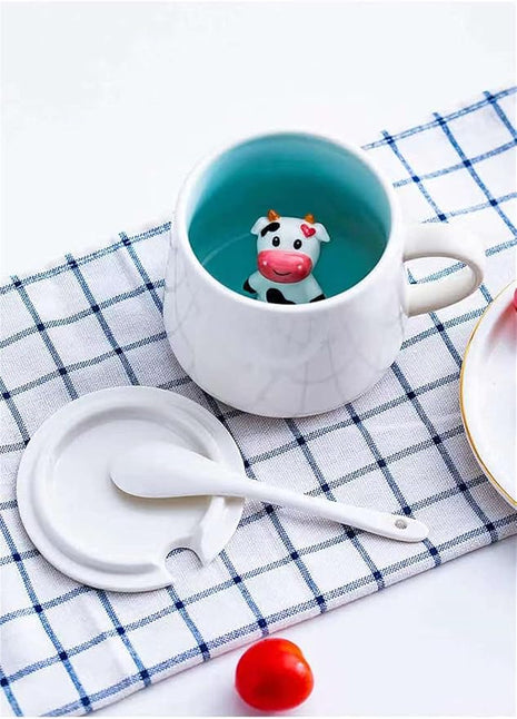 Surprise 3D Coffee Mug Animal Inside 12 oz with Baby Cow,Cute Cartoon Handmade Ceramics Cup,Christmas Birthday Surprise for Friends Family or Kids (Baby Cow)