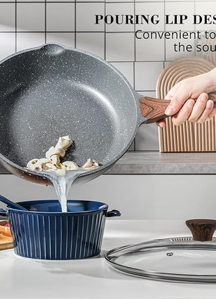 SENSARTE Nonstick Frying Pan Skillets, Swiss Granite Coating Omelette Pans, Healthy Cookware, Free of Intentionally Added PFOA (9.5 Inch Frying Pan and 5QT Saute Pan)