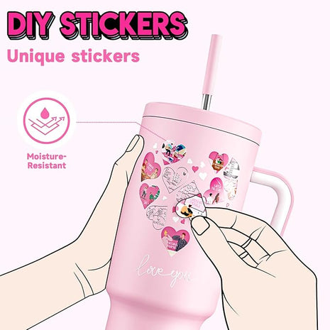Meoky 40 oz Tumbler with Handle for Couples: Stainless Steel Insulated Tumbler with 24 Waterproof Love Stickers - Girlfriend Boyfriend Wife Husband, Love You