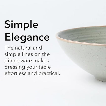 RINGAR Round Stoneware 16pc Dinnerware Set of 4, Dinner Plates, Side Plates, Cereal Bowls, Mugs - Speckle Matte White (406646)