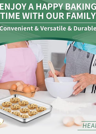 Baking Sheets Set of 2, HKJ Chef Cookie Sheets 2 Pieces & Stainless Steel Baking Pans & Toaster Oven Tray Pans, Rectangle Size 10 x 8 x 1 inch, Non Toxic & Healthy & Easy Clean