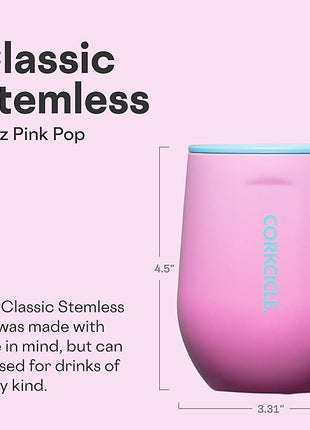 Corkcicle Stemless Wine Tumbler - Keeps Drinks Cold for 6 Hours - Triple-Insulated Stainless Steel - Non-Slip Base - Summer Drinkware Gift - Keeps Drinks Ice Cold - 12 oz - Pink Pop