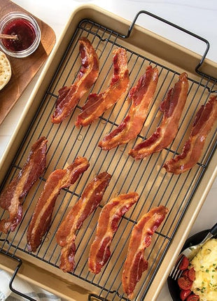 Nordic Ware High-Sided Half Sheet Oven Crisping Baking Tray with Rack, Natural Nonstick Aluminum For Air Frying, Crisping, Broiling, Baking; Cooking Surface 17.9 x 12.9 x 2 inches