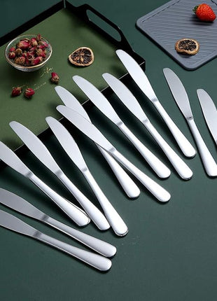Berglander Dinner Knives Set Of 12, Stainless Steel Shiny Mirror Dinner Knife, Butter Knife Spreader Table Knives Sturdy And Dishwasher Safe