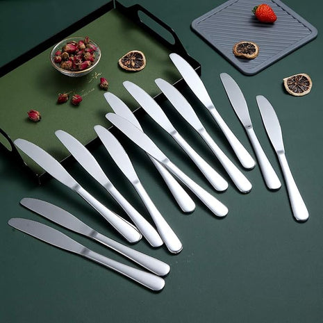 Berglander Dinner Knives Set Of 12, Stainless Steel Shiny Mirror Dinner Knife, Butter Knife Spreader Table Knives Sturdy And Dishwasher Safe