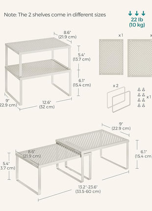 SONGMICS Spice Racks, Set of 4 Metal Cabinet Shelf Organizers, Countertop Organizers, Shelf Risers, Stackable, Expandable, Oatmeal Beige UKCS006K01
