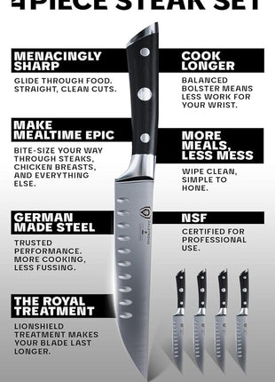 Dalstrong Steak Knives-4pc- Serrated Blade-Gladiator Series Elite-Forged German High-Carbon Steel-Table Dinner Kitchen Knives-Sheaths-Razor Sharp - Dinner Set-NSF Certified