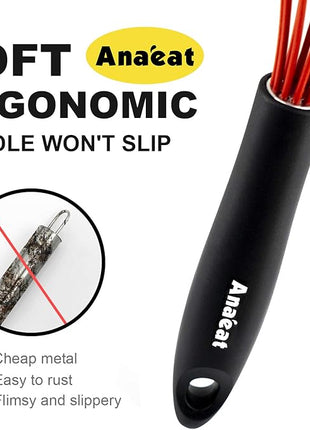 Anaeat Silicone Whisk, Thick Stainless Steel Wire Inner - Heat Resistant Kitchen Whisks for Non-Stick Cookware, Balloon Egg Beater for Whisking, Blending, Beating, Frothing & Stirring (Red)