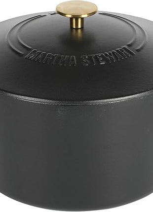 MARTHA STEWART Gatwick 7 QT Enamel Cast Iron Dutch Oven Pot with Lid, Matte Black