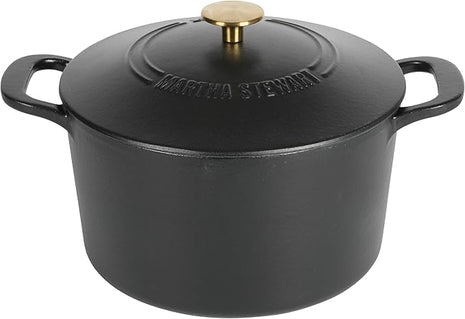 MARTHA STEWART Gatwick 7 QT Enamel Cast Iron Dutch Oven Pot with Lid, Matte Black