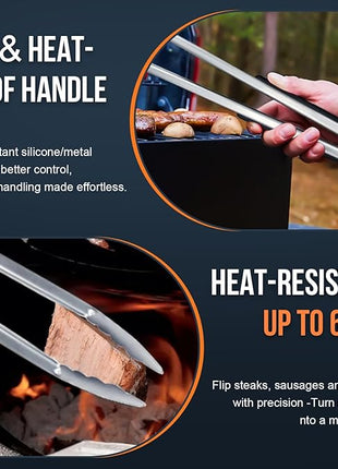 Grill Tongs, 17 Inch Extra Long BBQ Tongs, Heat Resistant 600 Degrees Stainless Steel tongs, Kitchen Metal Locking Tongs for Cooking, Grilling, Outdoor Barbecue