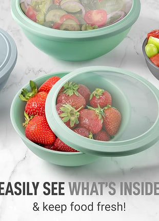 Zulay Kitchen 12 Piece Plastic Nesting Mixing Bowl Set - Colorful Bowls with Lids - Microwave and Freezer Safe (Mint Ombre)