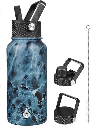 BJPKPK Insulated Water Bottles with Straw Lid, 27oz Stainless Steel Water Bottle with 3 Lids, Leak Proof BPA Free Metal Thermo, Mugs, Tumblers, Keep Cold Hot -Ocean