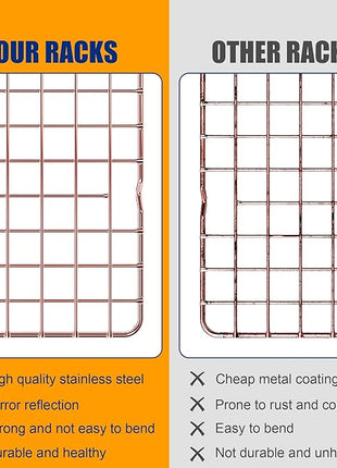 2PCS Cooling Racks for Cooking and Baking - 10" x 16"Heavy Duty Stainless Steel Wire Rack for Baking, Grilling, Roasting - Oven & Dishwasher Safe - Fits Half Sheet Pan（Rose Gold）