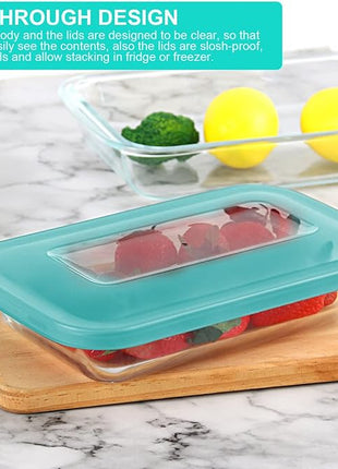 KOMUEE 8 Pieces Glass Baking Dish with Lids Rectangular Glass Baking Pan Bakeware Set with BPA Free Lids, Baking Pans for Lasagna, Leftovers, Cooking, Kitchen, Fridge-to-Oven, Green