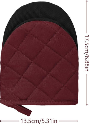 1 Pair Short Oven Mitts, Heat Resistant Silicone Kitchen Mini Oven Mitts for 500 Degrees, Non-Slip Grip Surfaces and Hanging Loop Gloves, Baking Grilling Barbecue Microwave Machine Washable