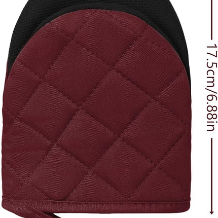 1 Pair Short Oven Mitts, Heat Resistant Silicone Kitchen Mini Oven Mitts for 500 Degrees, Non-Slip Grip Surfaces and Hanging Loop Gloves, Baking Grilling Barbecue Microwave Machine Washable