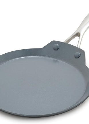 GreenPan Valencia Pro 9.5" Nonstick Crepe Pan, PFAS-Free Ceramic Flat Pancake Skillet, Induction Ready Cookware, Hard Anodized, Dishwasher & Oven Safe, Gray
