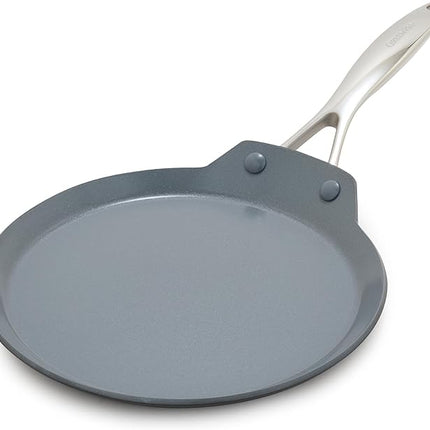 GreenPan Valencia Pro 9.5" Nonstick Crepe Pan, PFAS-Free Ceramic Flat Pancake Skillet, Induction Ready Cookware, Hard Anodized, Dishwasher & Oven Safe, Gray