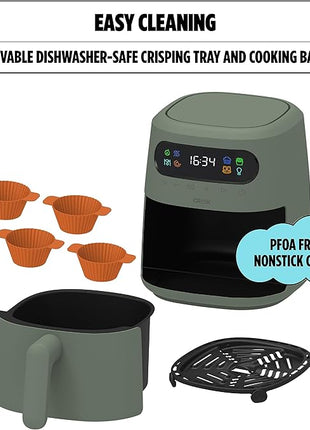CRUX x Marshmello 3.0 QT Digital Air Fryer with TurboCrisp Technology, Touch Screen Temperature Control, Timer and Auto Shut-off, Fully Programmable, Silicone Cupcake Molds Included, Olive