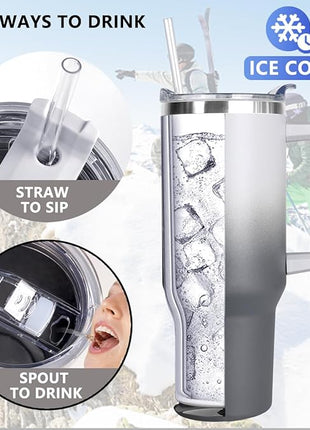 SYACOT 40 oz Tumbler with Handle and Straw Stainless Steel Insulated Tumbler Leak Proof Lid and Straw Lid Reusable Travel Mug Coffee Mug Cup Dishwasher Safe Keep Drinks Cold and Hot (Grey&Black)