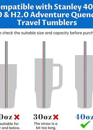 Tomorotec 40oz Straws, 14PCS Stainless Steel Replacement Straws for Stanley 40oz Adventure Quencher Travel Tumblers w/Cleaning Brushes 2PCS, Food-Grade, Dishwasher Safe for Smoothies (Metallic)