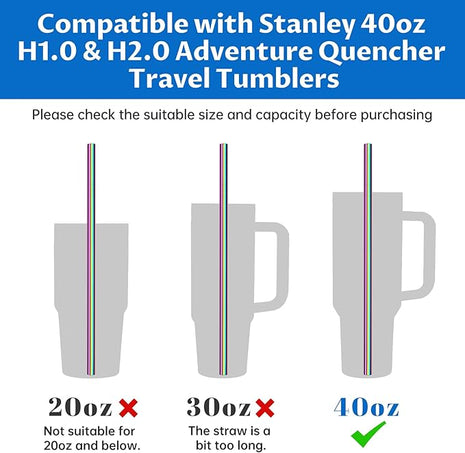 Tomorotec 40oz Straws, 14PCS Stainless Steel Replacement Straws for Stanley 40oz Adventure Quencher Travel Tumblers w/Cleaning Brushes 2PCS, Food-Grade, Dishwasher Safe for Smoothies (Metallic)