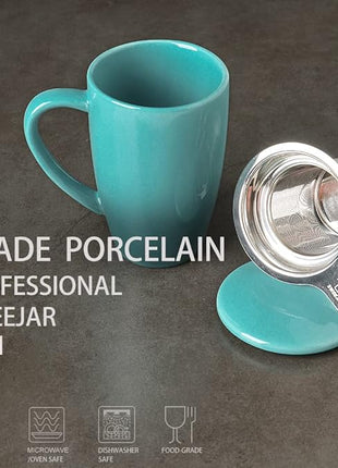 Sweejar Porcelain Tea Mug with Infuser and Lid,Teaware with Filter, Loose Leaf Tea Cup Steeper Maker, 16 Fl Oz for Tea/Coffee/Milk/Women/Office/Home/Gift (Gradient Blue)