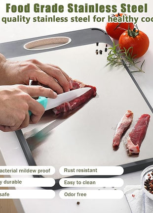 GUANCI Cutting Board for Kitchen 2-in-1, Stainless Steel & Wheat Straw PP Double-Sided Chopping Board,non toxic Chopping, Easy to Clean, Ideal for Meat, Vegetables and Fruits