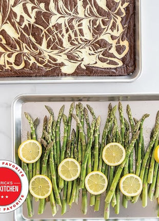 Nordic Ware Naturals Half Sheet Set - USA Made Aluminum Commercial Quality Sheet Pan for Baking or Roasting, Encapsulated Galvanized Steel Rim Prevents Warping, 2pk Half + Lid