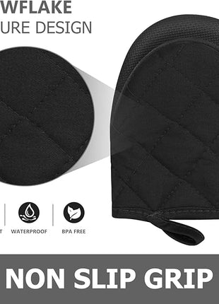 1 Pair Short Oven Mitts, Heat Resistant Silicone Kitchen Mini Oven Mitts for 500 Degrees, Non-Slip Grip Surfaces and Hanging Loop Gloves, Baking Grilling Barbecue Microwave Machine Washable