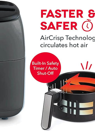 DASH Tasti-Crisp™ Electric Air Fryer Oven, 2.6 Qt., Grey – Compact Air Fryer for Healthier Food in Minutes, Ideal for Small Spaces - Auto Shut Off, Analog, 1000-Watt