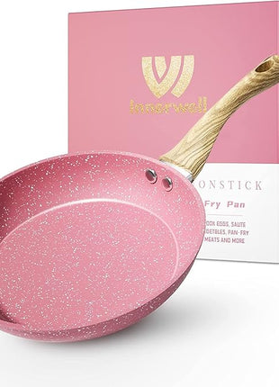 Innerwell 8-Inch Pink Nonstick Egg Pan, PFOA-Free Stone Cookware Skillet, Induction Compatible