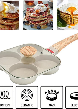 Fried Egg Pan, Egg Frying Pan with Lid Nonstick 4 Cups Pancake Pan Aluminium Alloy Cooker for Breakfast(White)