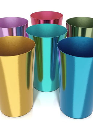 Retro Aluminum Cups 15 oz Set of 6 - Christmas Metal Tumblers for Cold Drinks, Festive Color-Finished Metal Cups for Drinking, Stackable and Dishwasher-Safe, for Home, Camping, Patio & Holiday Parties